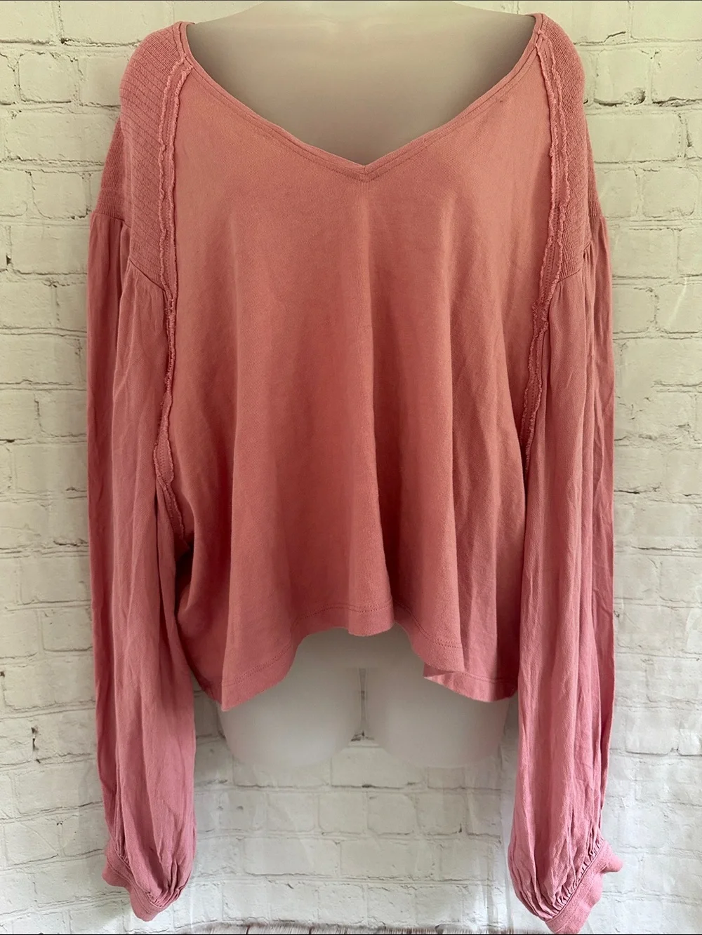 Free People Pink V-Neck Lightweight Sweatshirt